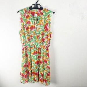 CABI Spirit Floral Ruffle Trim Elastic Waistband Lined Dress #6216, Size Large